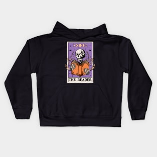 The Reader Tarot Card Skeleton Reading Book Bookish Kids Hoodie